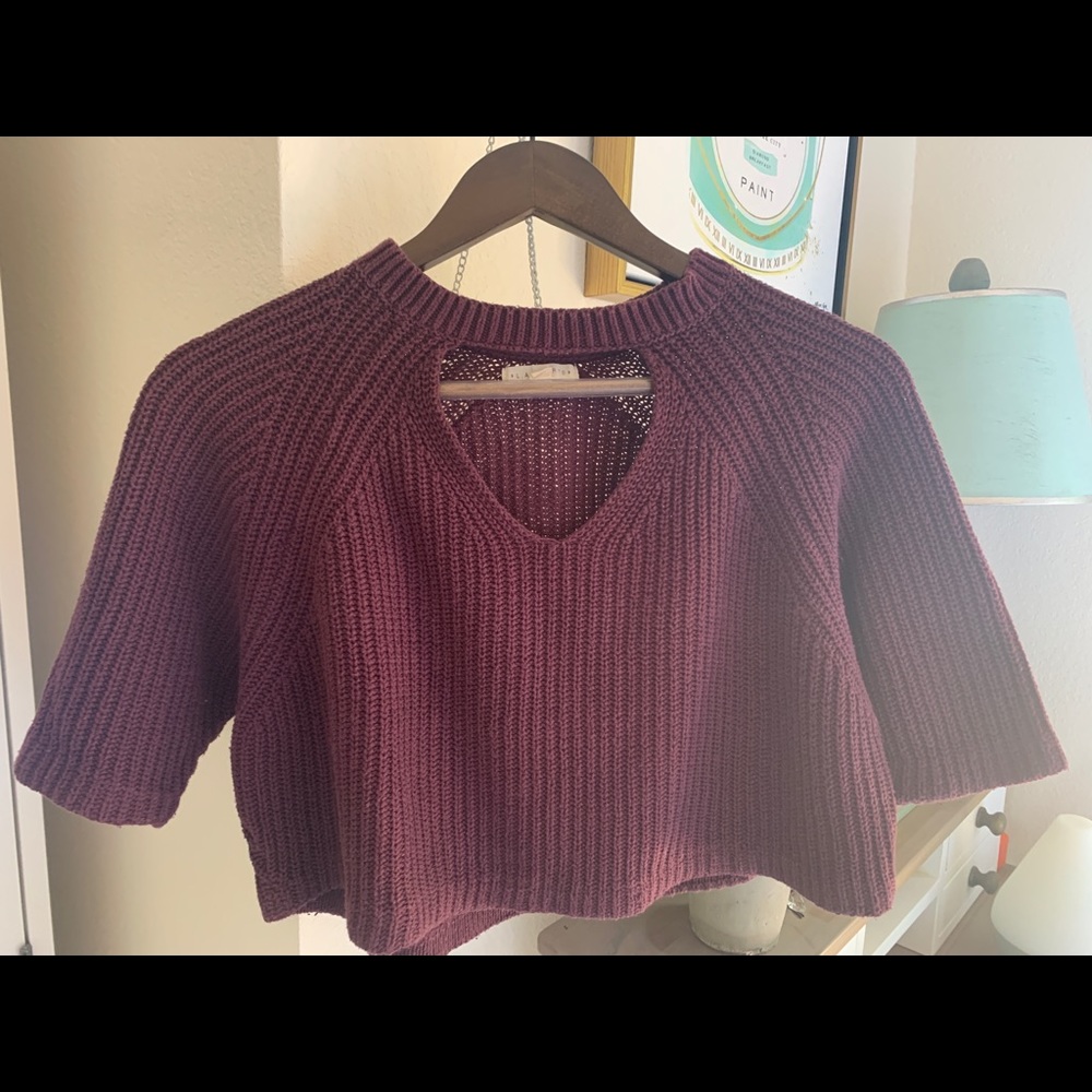 LA Hearts Cropped Keyhole Sweater
